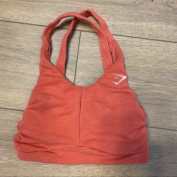 GYMSHARK Moroccan red Jersey ruched shorts bra - Picture 2 of 11